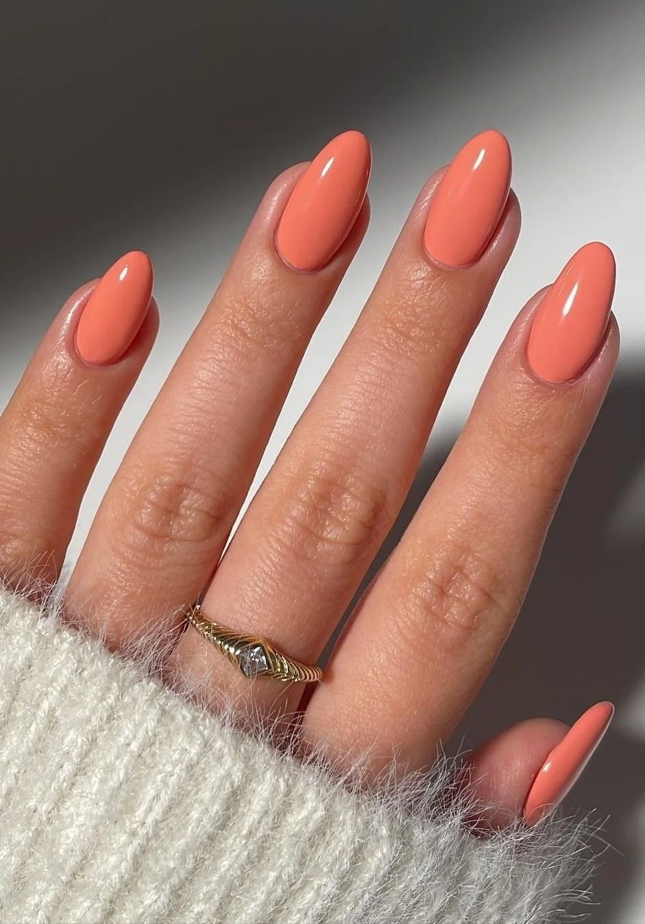 Warm Coral Orange Glossy Nails Warm Coral Orange Glossy Nails — Winter Nail Colors for Women Over 70
