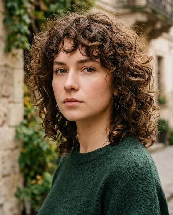 Thick Dark Brown Chin-Length Bob Thick Dark Brown Chin-Length Bob — Winter Haircuts for Curly Hair