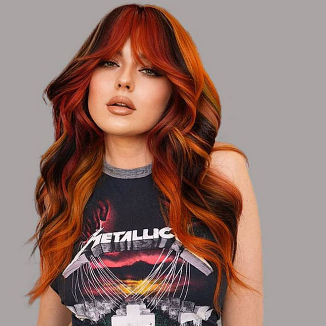 Mid-Back Copper Base with Orange and Dark Brown Highlights Mid-Back Copper Base with Orange and Dark Brown Highlights — Winter Hair Colors for Redheads