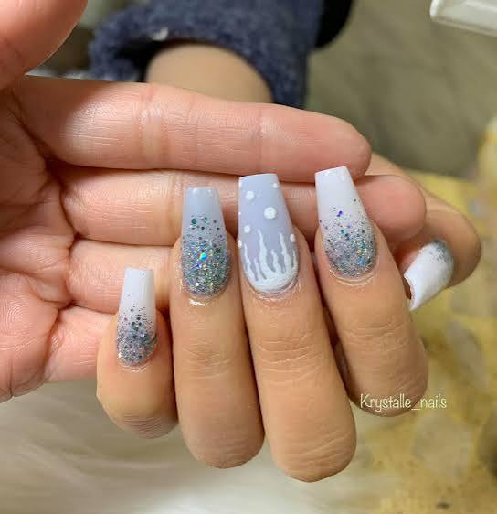 One Hand Visual Idea — Long Winter Coffin Nails