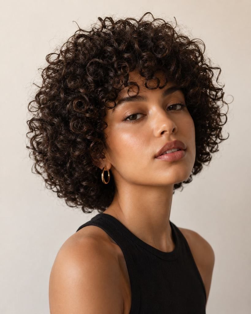 Thick Dark Brown Curly Bob Thick Dark Brown Curly Bob — Winter Hairstyles for Curly Hair