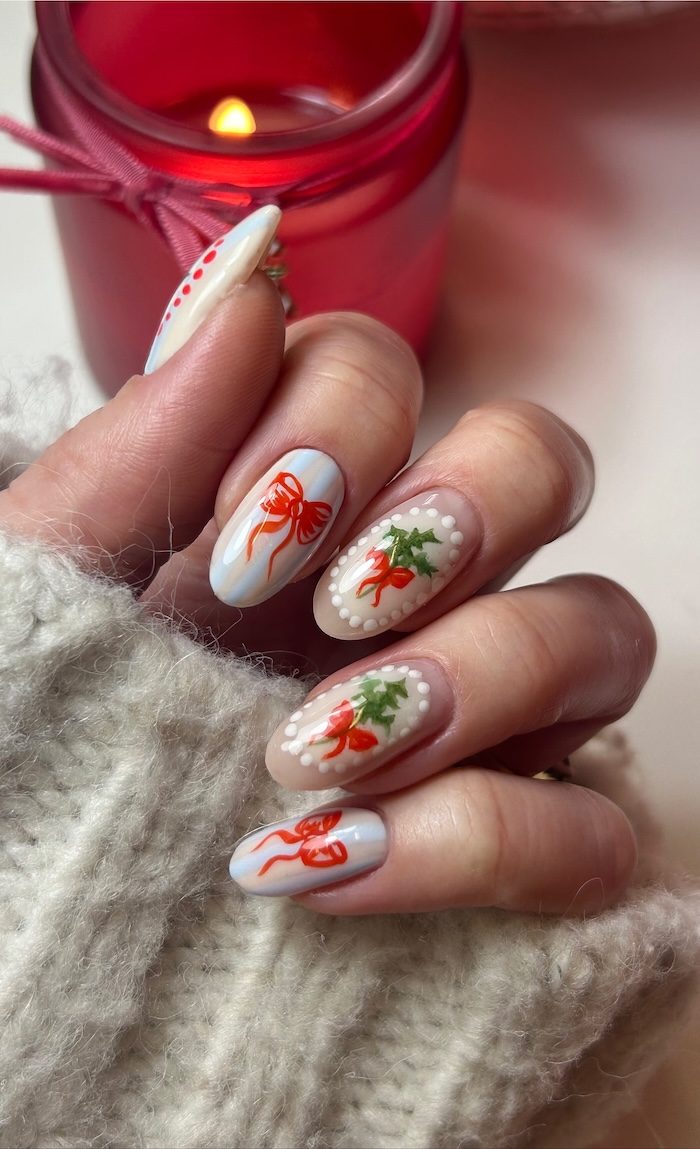 Festive Bows and Holly Sprigs Nails Festive Bows and Holly Sprigs Nails — Cozy Winter Nails