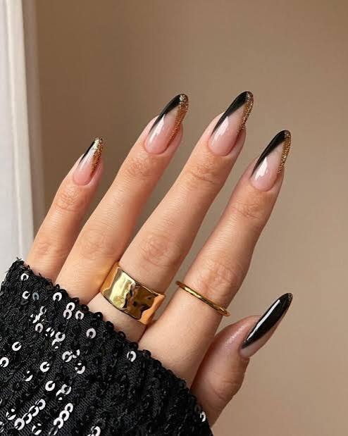 Gold Glitter French Tips on Pink Stilettos Gold Glitter French Tips on Pink Stilettos — New Years Stiletto Nails 2027