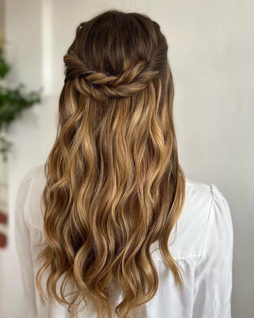 Mid-Back Half-Up With Braided Crown — Winter Wedding Guest Hairstyles