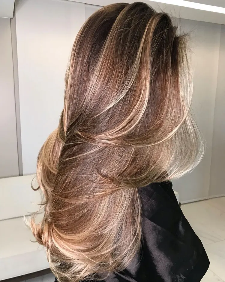 No Bangs Thick Layered Dark Brown With Blonde Highlights No Bangs Thick Layered Dark Brown With Blonde Highlights — Winter Layered Haircuts