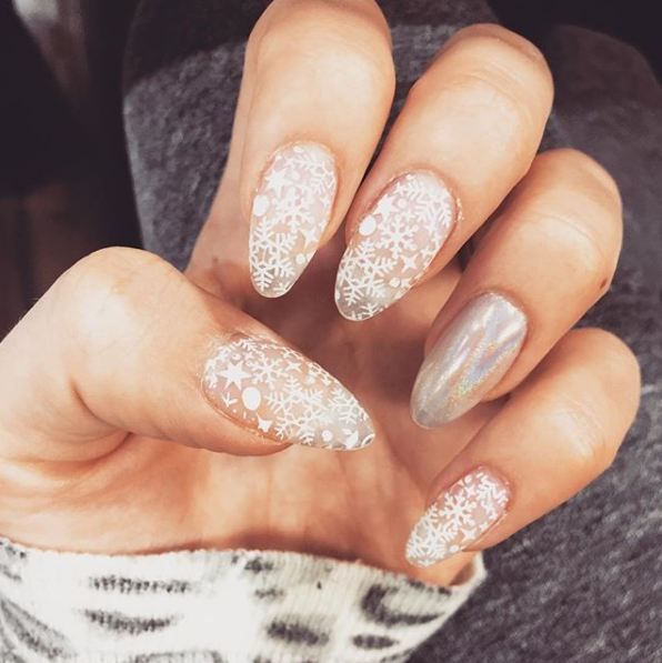 Matte White Snowflake Holographic Nails Matte White Snowflake Holographic Nails — Winter Party Nails