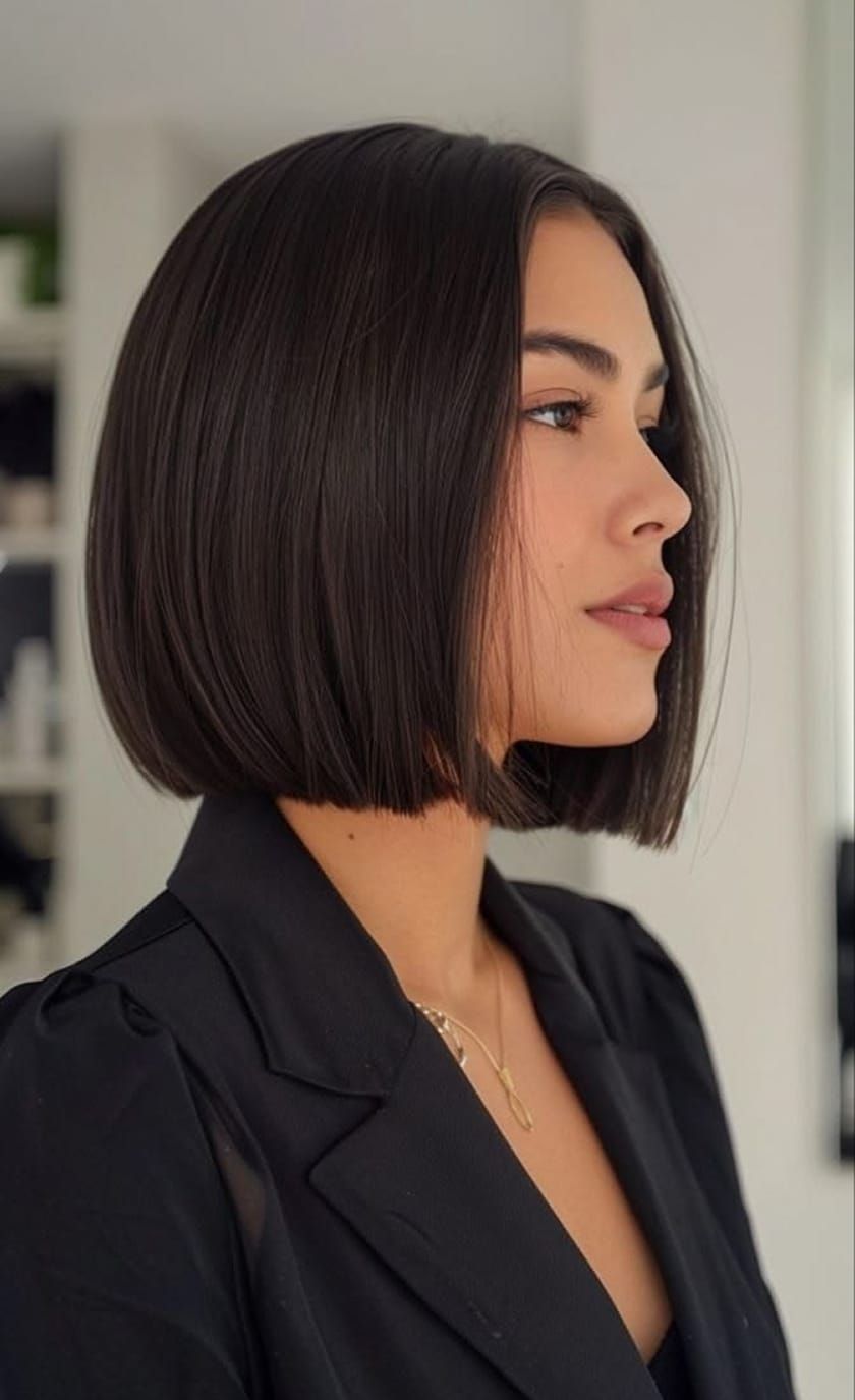 Sleek Blunt Bob to the Chin Sleek Blunt Bob to the Chin — Winter Hairstyles for Short Hair