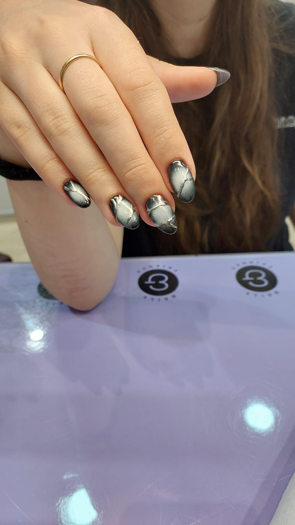 Medium Oval Black White Marble Nails Medium Oval Black White Marble Nails — Fall to Winter Nails