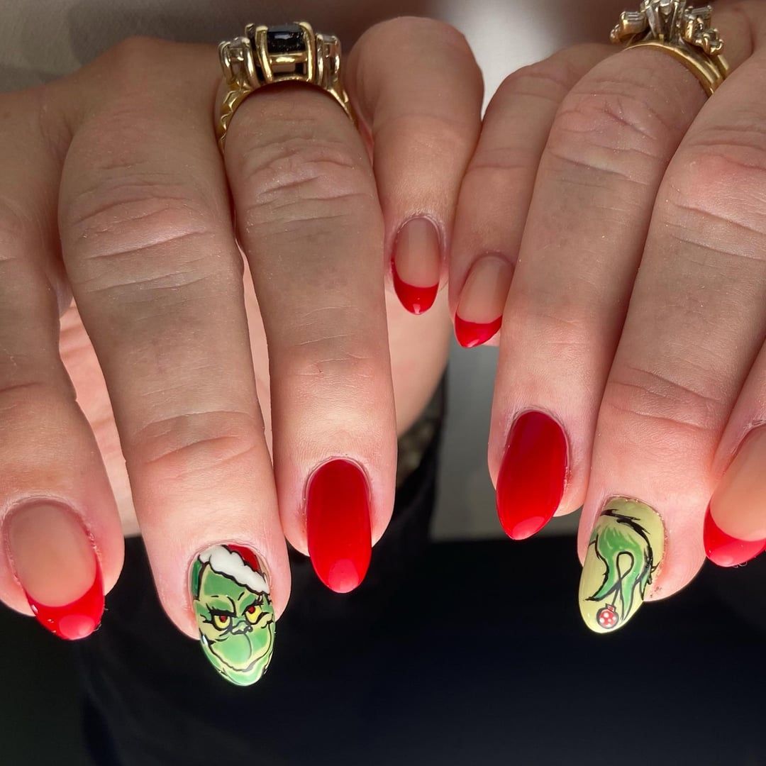 Matte Green French Tip Grinch Oval Nails Matte Green French Tip Grinch Oval Nails — Grinch Nails 2026