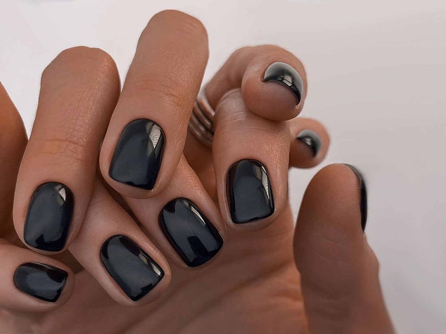 Sleek High Gloss Deep Black Squares Sleek High Gloss Deep Black Squares — Winter Nails for Black Women