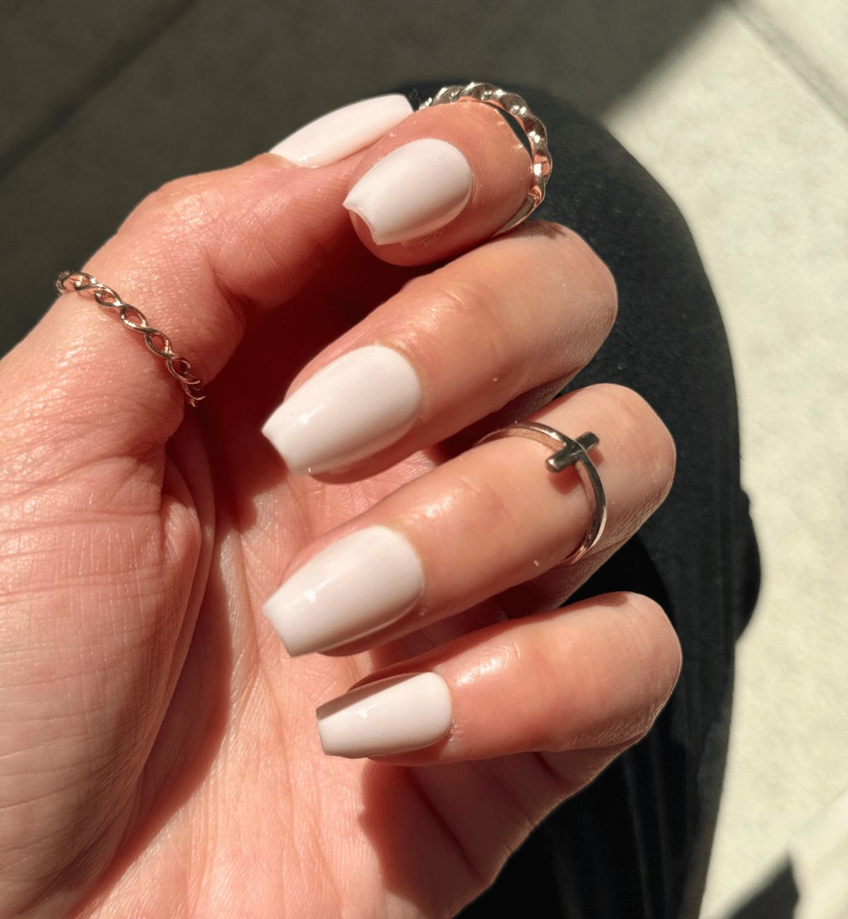 Light Beige Opaque Glossy Short Coffin Light Beige Opaque Glossy Short Coffin — Short Winter Coffin Nails