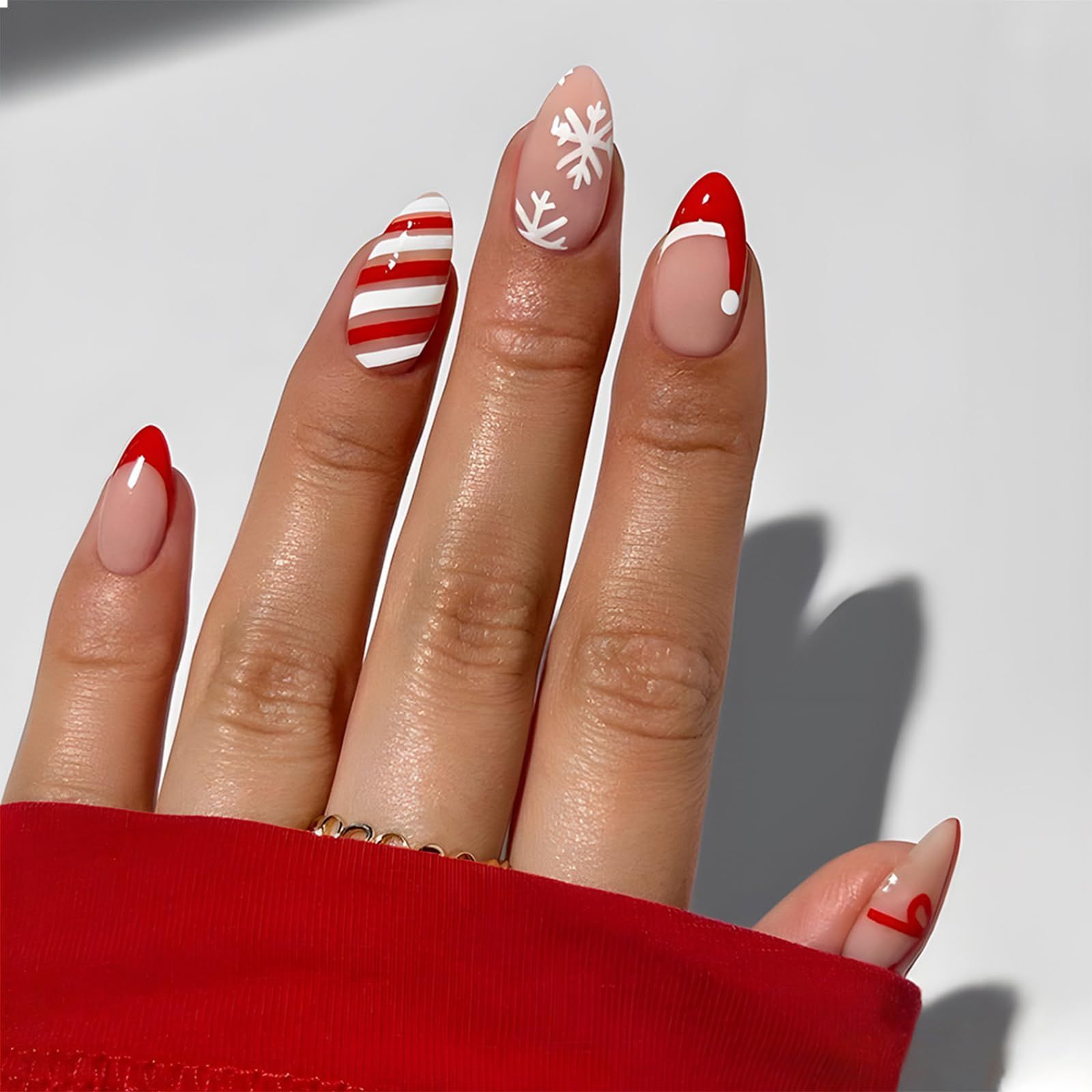 Santa Hat French Tip Almond Nails Santa Hat French Tip Almond Nails — Short Christmas Almond Nails 2026