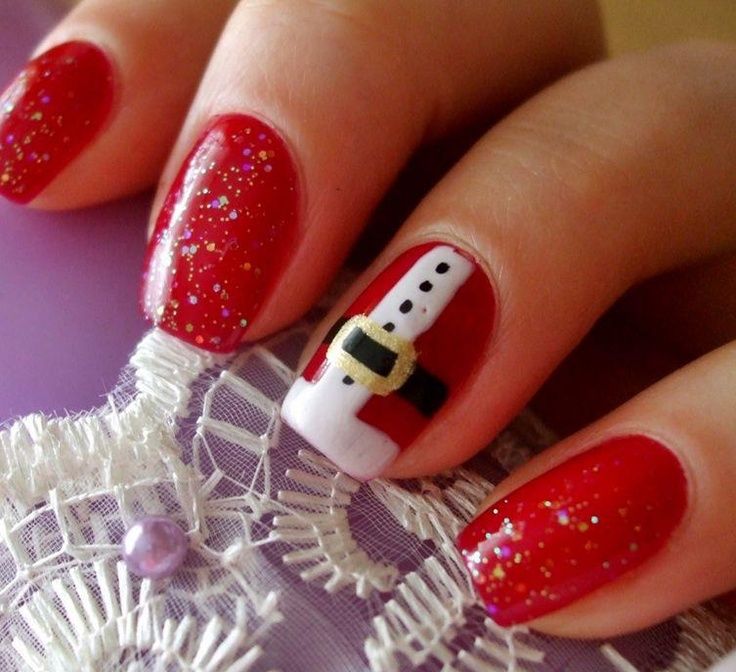 Glitter Red Santa Suit Nail Art Glitter Red Santa Suit Nail Art — Christmas Nails for Kids 2026