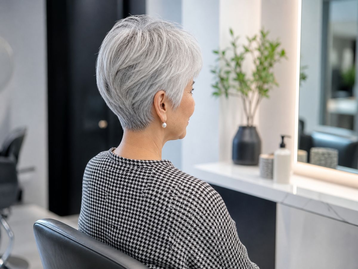 Smooth Grey Layered Cut Smooth Grey Layered Cut — Winter Haircuts for Women Over 70