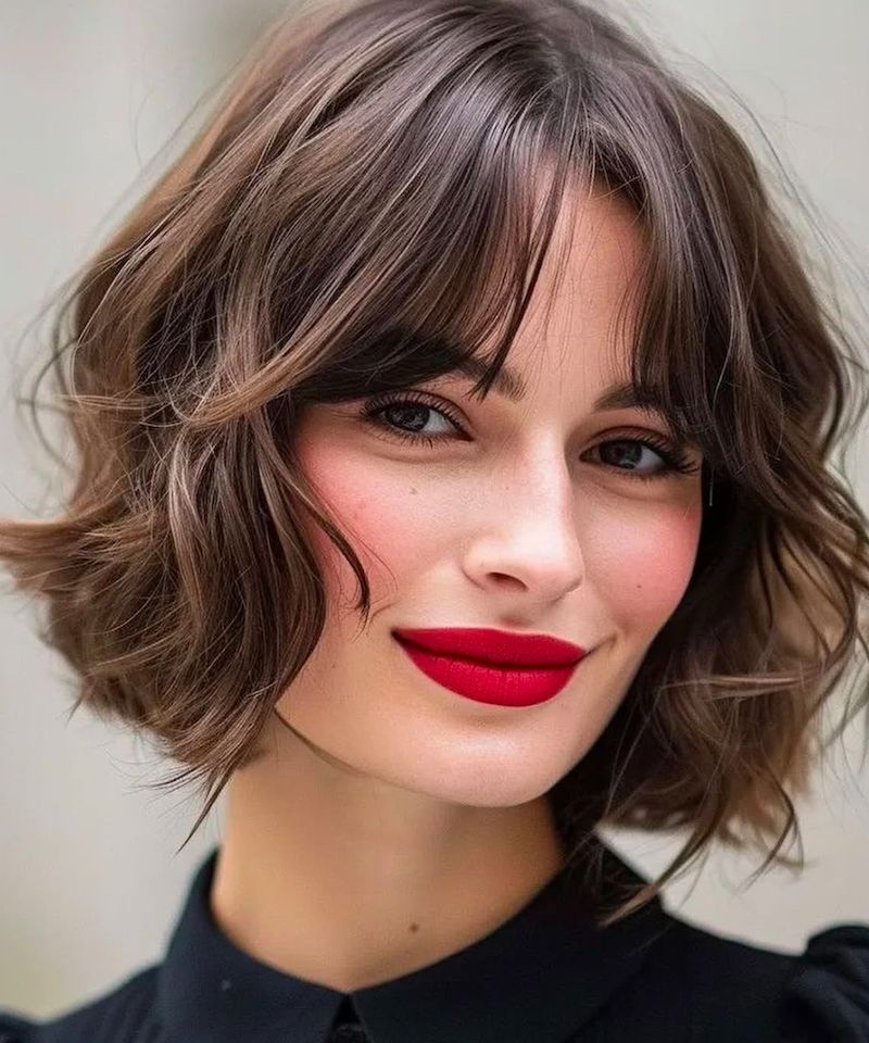 Chin Wavy Bob with Blunt Bangs — Winter Hairstyles for Women Over 50