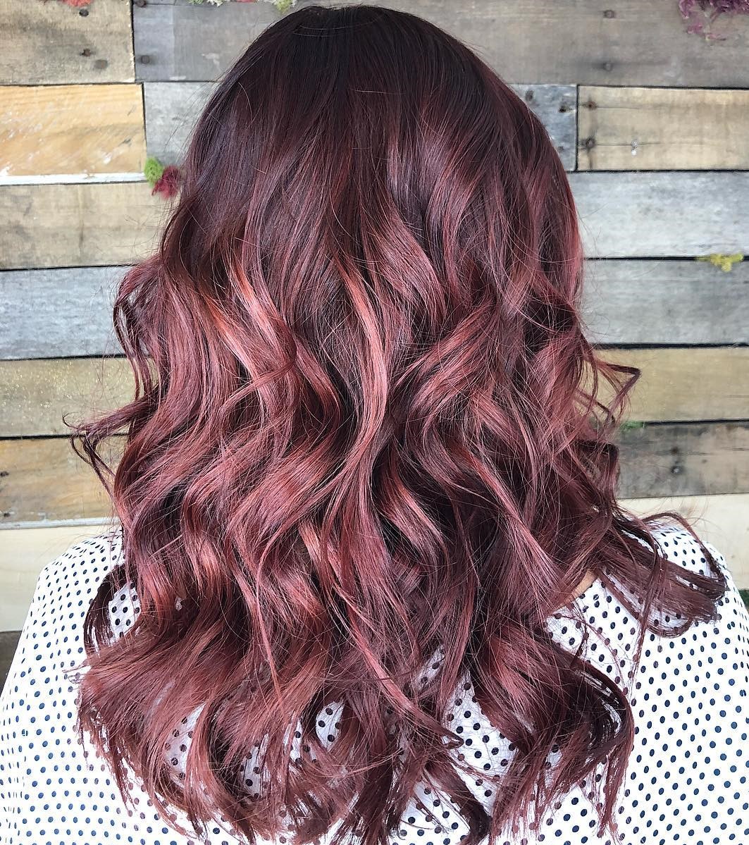 Burgundy With Rose Gold Highlights Burgundy With Rose Gold Highlights — Burgundy Hair Color