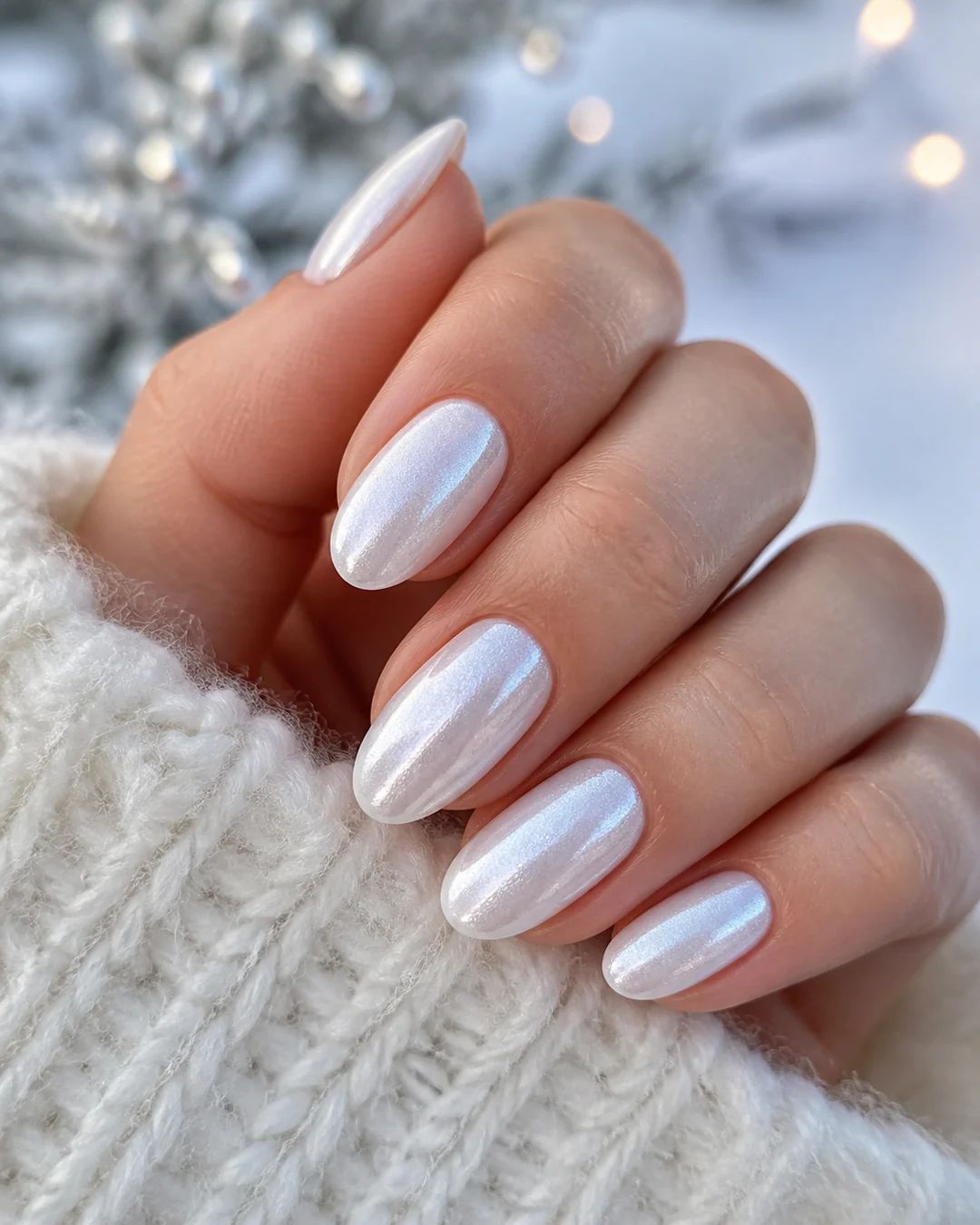 Pearlescent Winter White with Subtle Shift — Winter Champagne Nails
