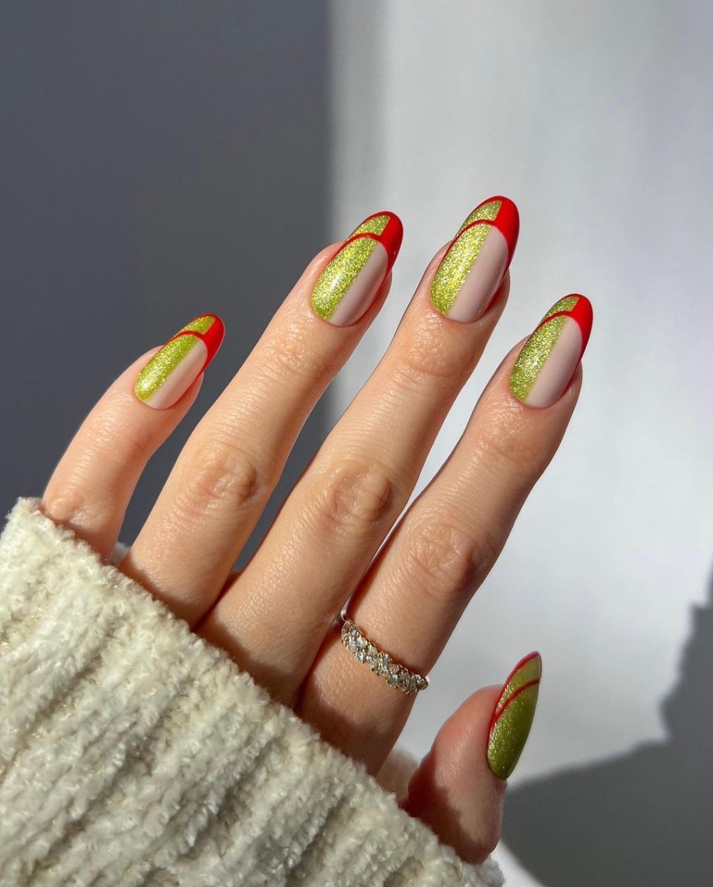 Nude Red Glitter French Tips Nude Red Glitter French Tips — Christmas Nail Art 2026