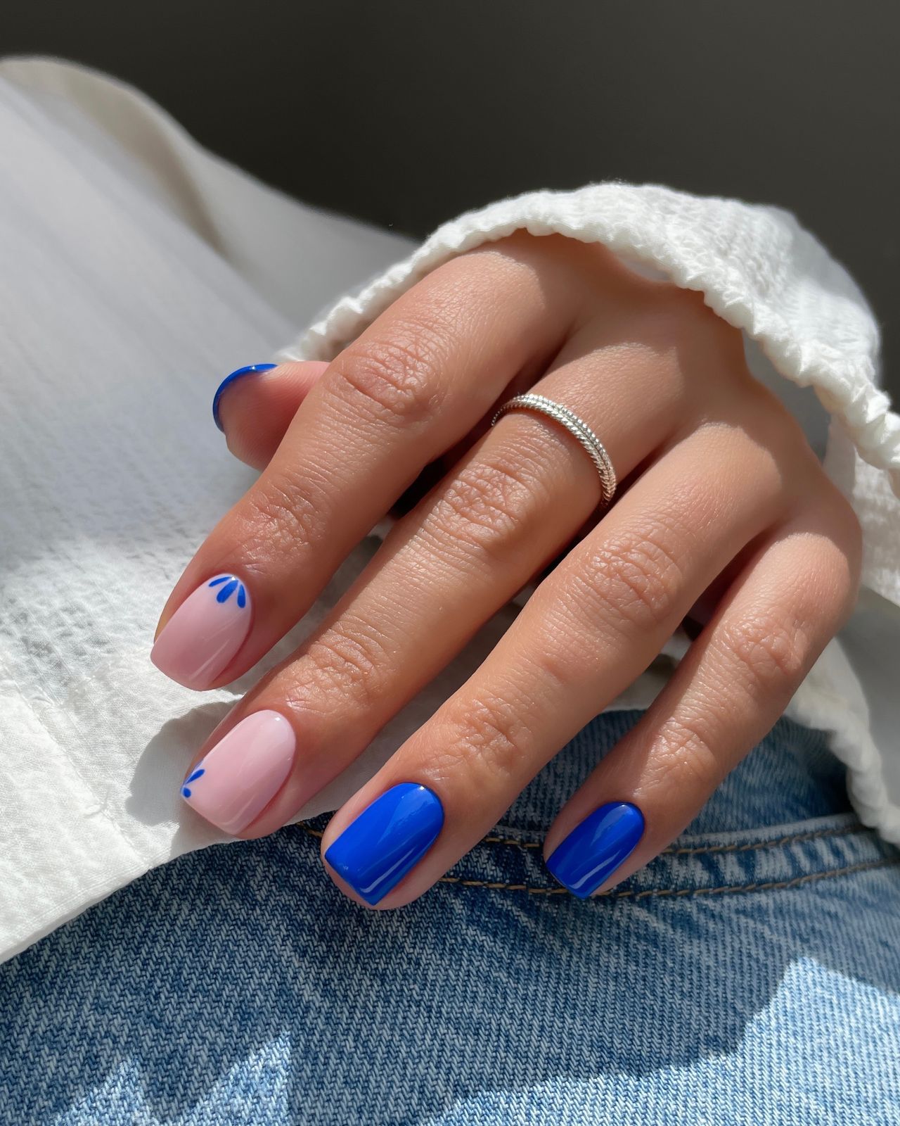 Bright Blue and Pink Abstract Lines Bright Blue and Pink Abstract Lines — Winter Nail Colors for Short Nails