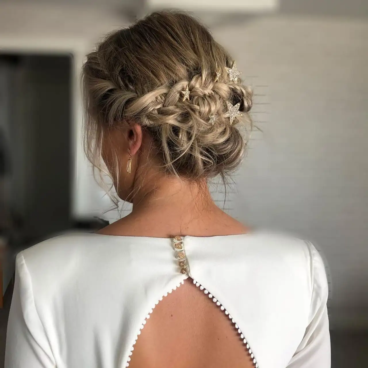 Ash Blonde Braided Updo With Stars — Winter Wedding Guest Hairstyles