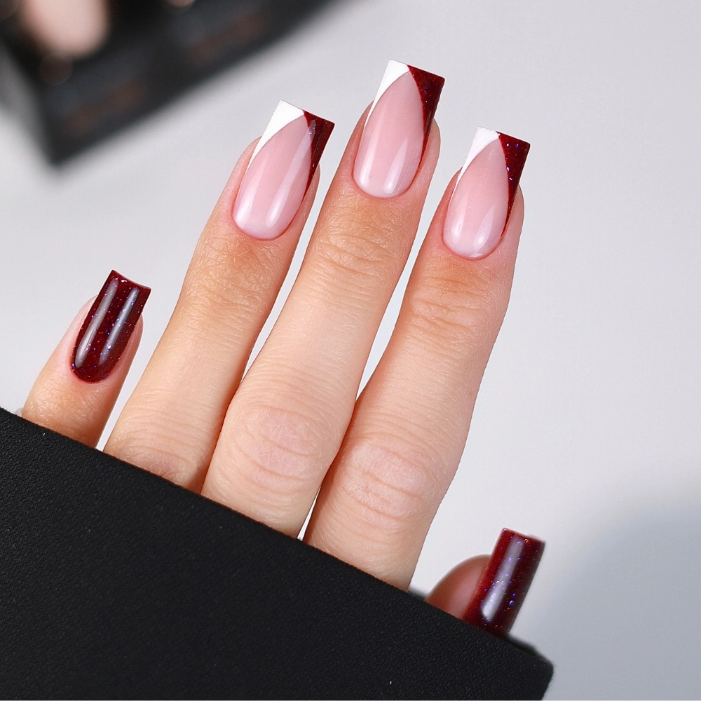 Deep Red Glitter French Tips Deep Red Glitter French Tips — Winter Gel Nail Colors