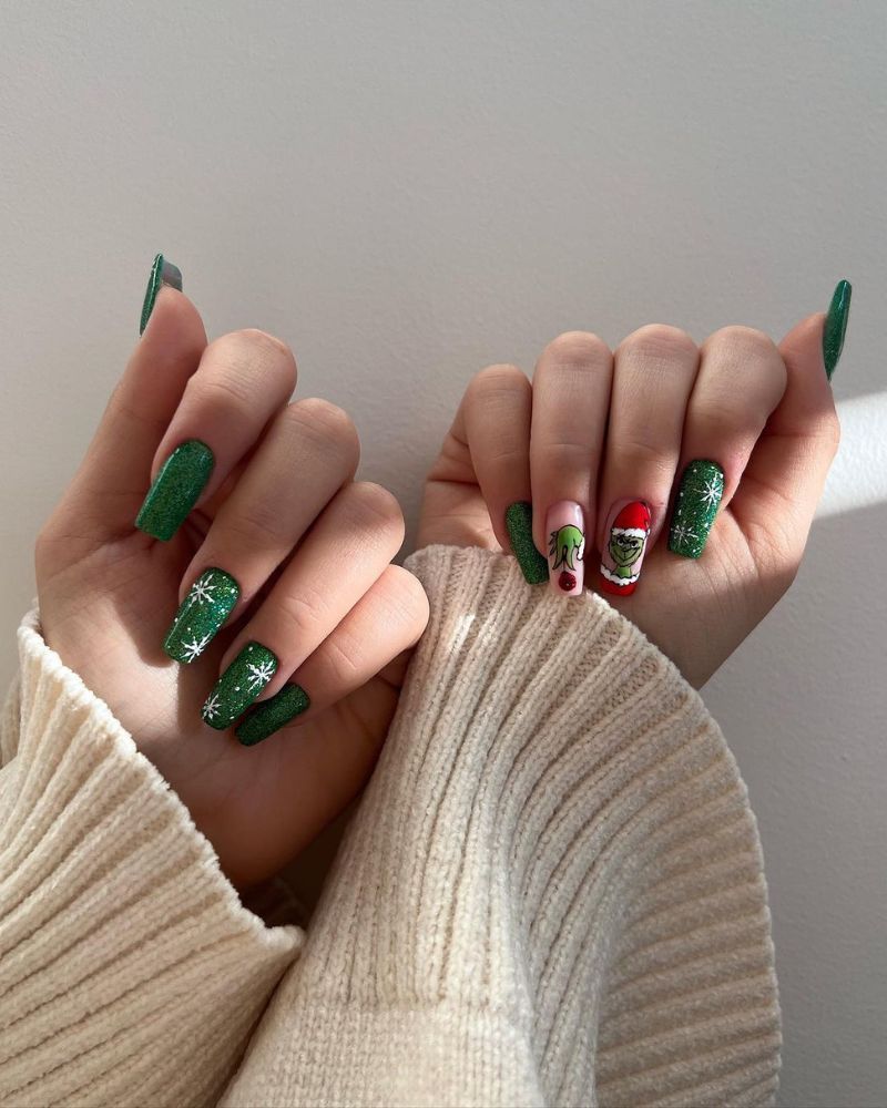 Glitter Green Pink White Visual Idea Glitter Green Pink White Visual Idea — Grinch Nails 2026