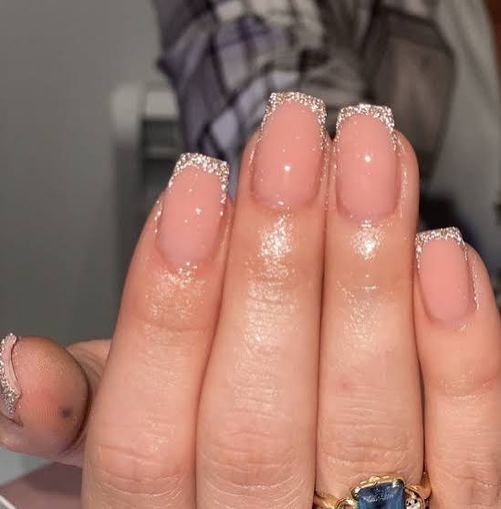 Glitter French Tips on Medium Square Nails Glitter French Tips on Medium Square Nails — New Years French Tip Nails 2027
