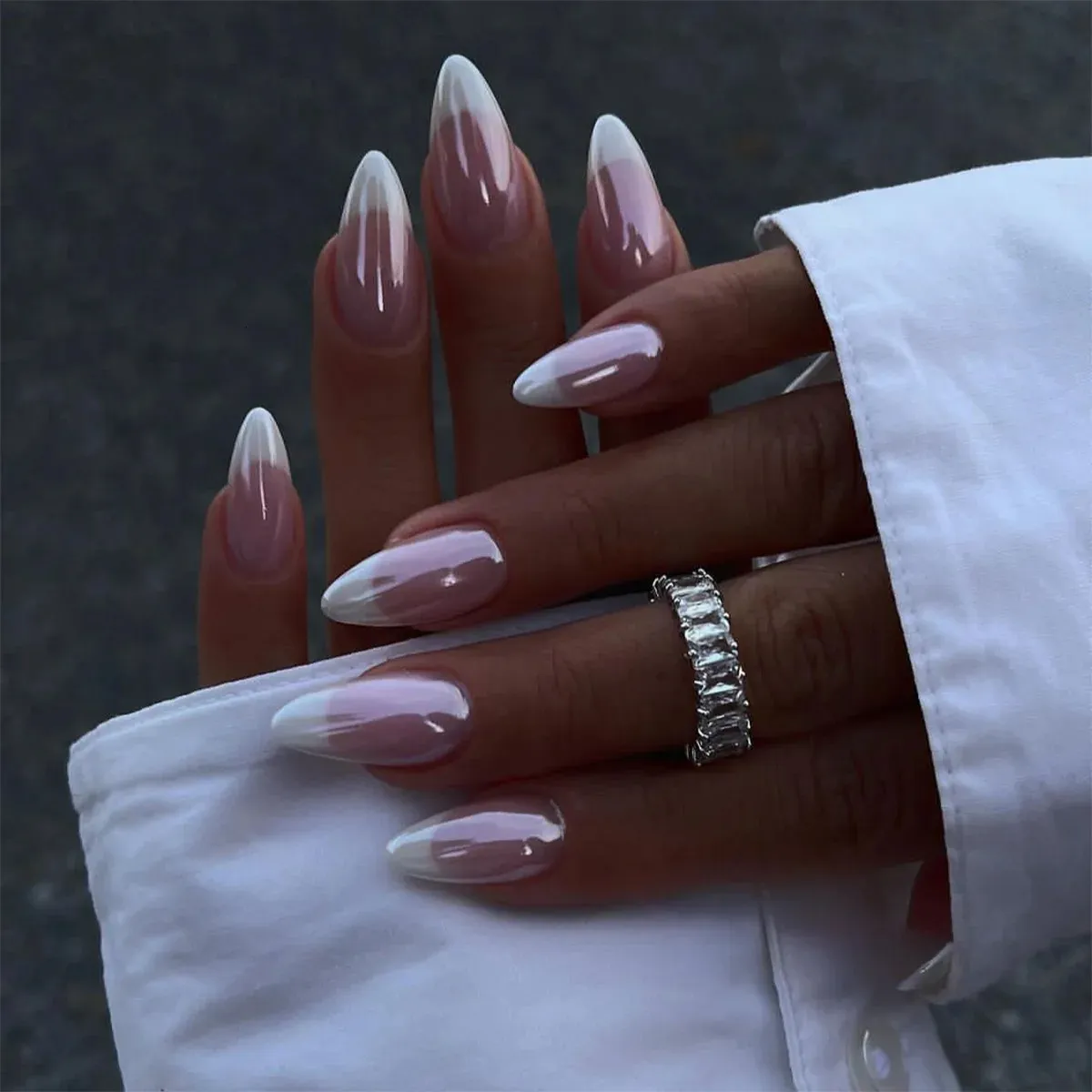 Chrome French Tip Almond Nails Chrome French Tip Almond Nails — Long Winter Almond Nails