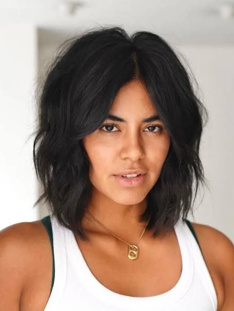 Dark Brown With Subtle Warm Undertones Collarbone Layered Bob Blowout Dark Brown With Subtle Warm Undertones Collarbone Layered Bob Blowout — Winter Haircuts for Heart Shaped Faces