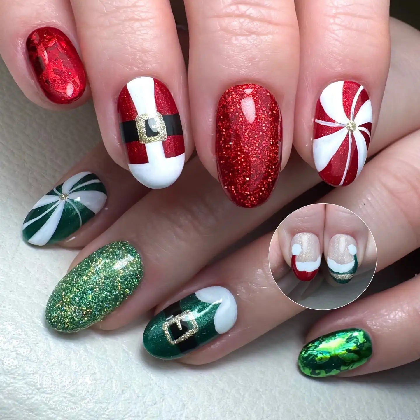 Red White Green Black Gold Visual Idea Red White Green Black Gold Visual Idea — Red and Green Christmas Nails 2026