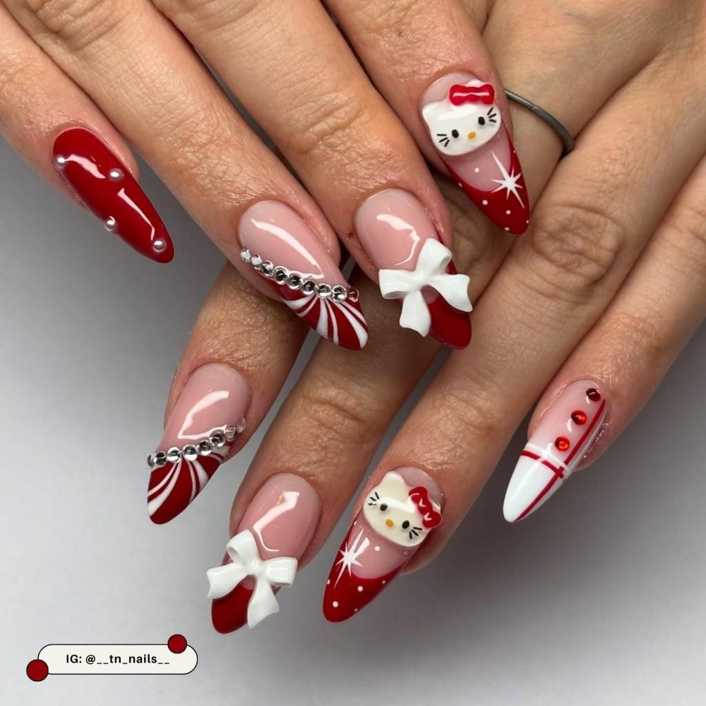 Dramatic 3D Hello Kitty Christmas Stilettos — Hello Kitty Christmas Nails 2026