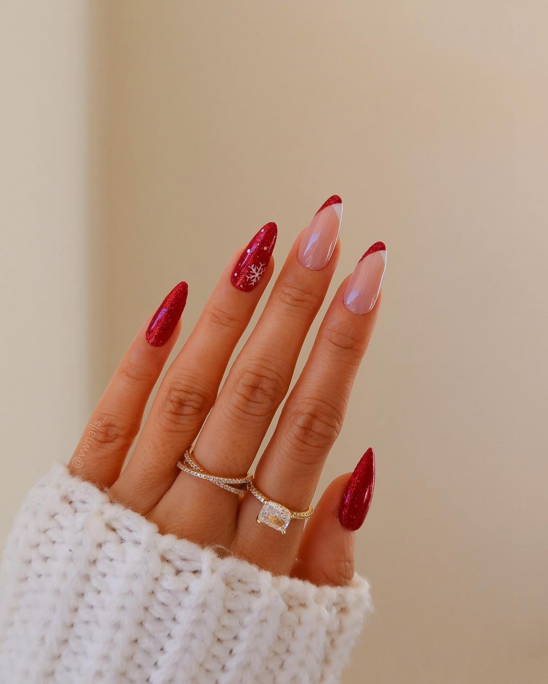 Glitter and Snowflake French Tips Glitter and Snowflake French Tips — Christmas Nails 2026