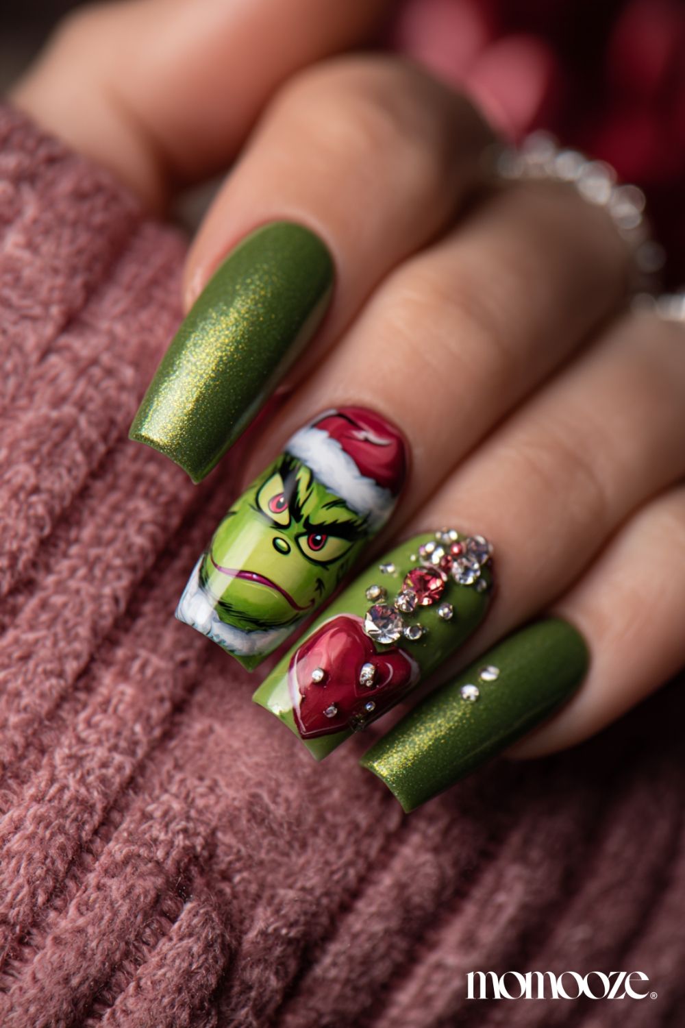 Glossy Glitter Rhinestones Visual Idea Glossy Glitter Rhinestones Visual Idea — Grinch Nails 2026