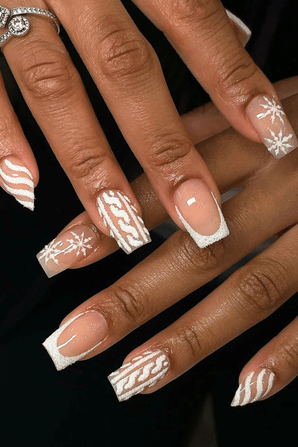 Sheer Nude Cable Knit Snowflake Matte Glossy Nails Sheer Nude Cable Knit Snowflake Matte Glossy Nails — Christmas Square Nails 2026