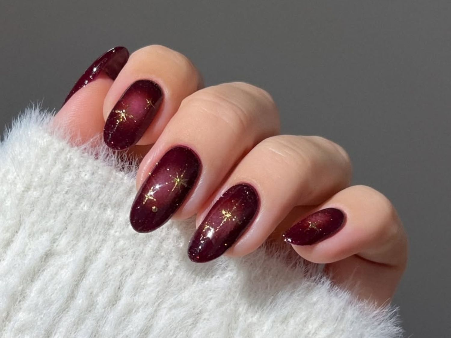 Burgundy Berry Constellation Nails Burgundy Berry Constellation Nails — Winter Work Nails