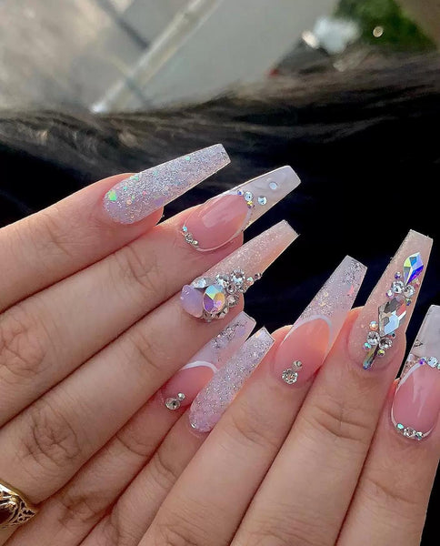 Glossy With Glitter And Rhinestones Visual Idea Glossy With Glitter And Rhinestones Visual Idea — Baddie Winter Nails