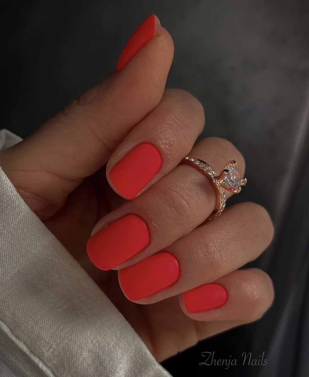 Vibrant Coral Red Matte Square Nails Vibrant Coral Red Matte Square Nails — Winter Matte Nails