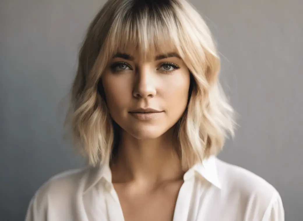 Wavy Ash Blonde Bob With Blunt Bangs Wavy Ash Blonde Bob With Blunt Bangs — Low Maintenance Winter Haircuts