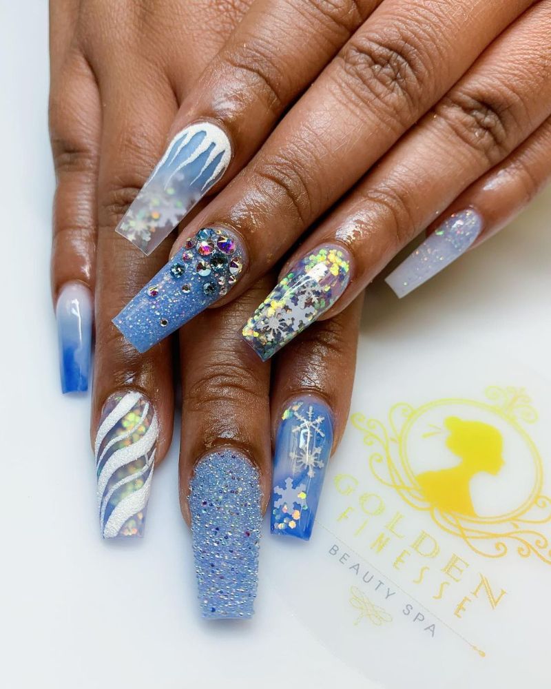 One Hand Close-Up Visual Idea — Long Winter Coffin Nails