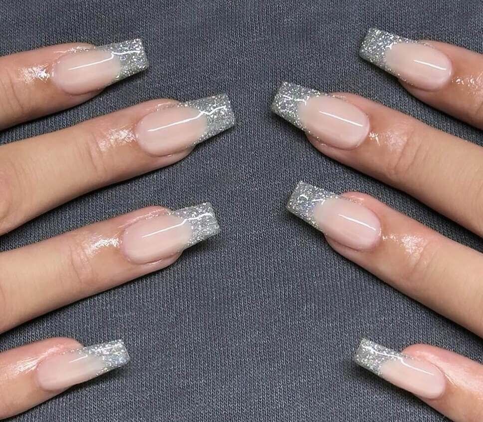 Glitter French Tips On All Nails Visual Idea Glitter French Tips On All Nails Visual Idea — New Years Coffin Nails 2027