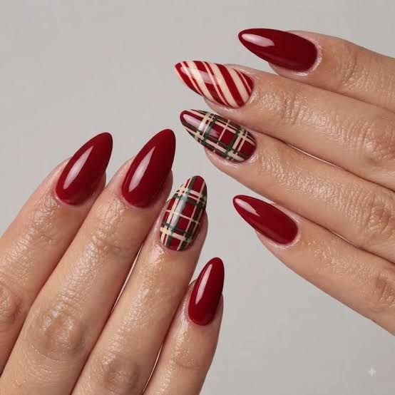 Festive Plaid and Candy Cane Nails Festive Plaid and Candy Cane Nails — Christmas Nail Designs 2026