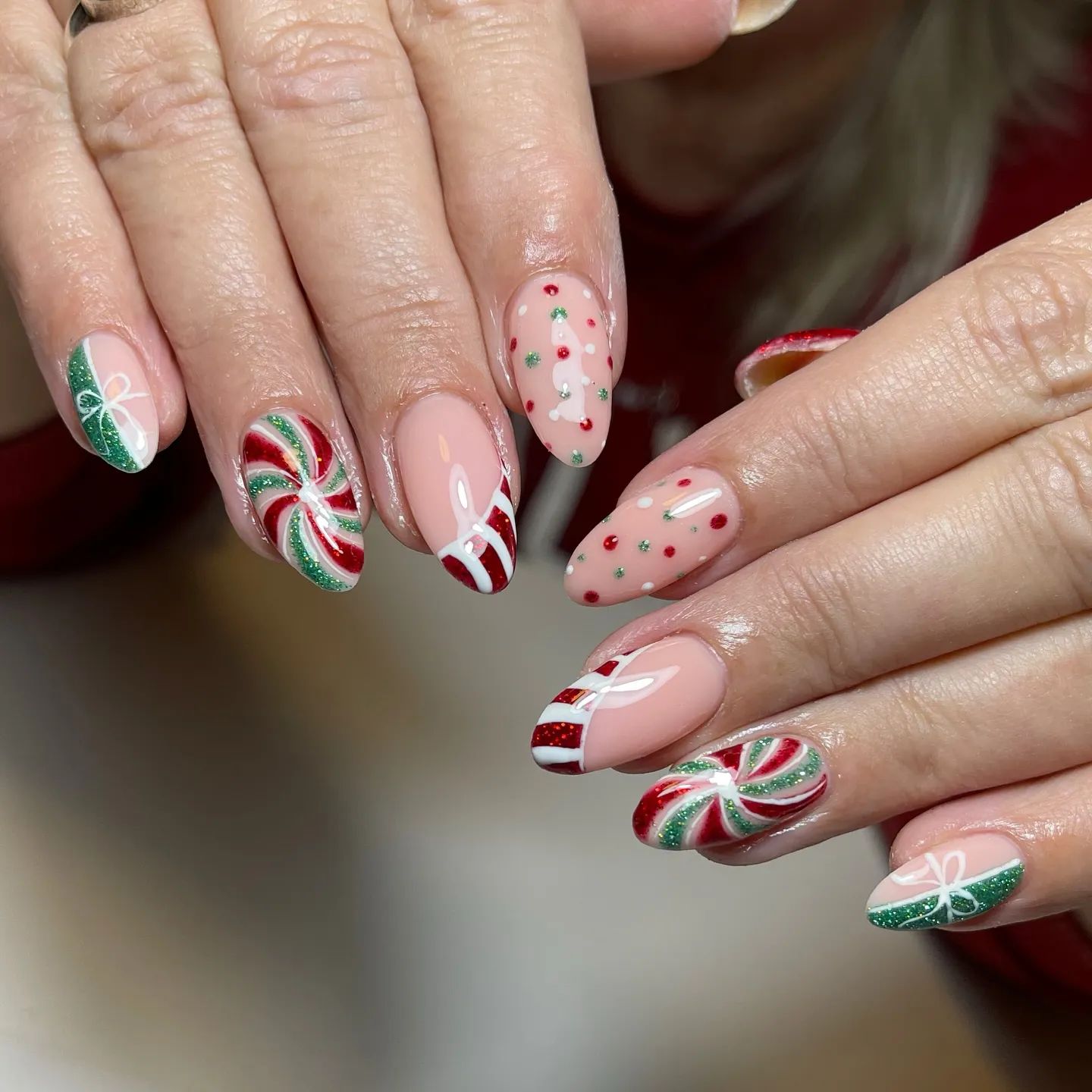Both Hands Visual Idea — Green Christmas Nails 2026