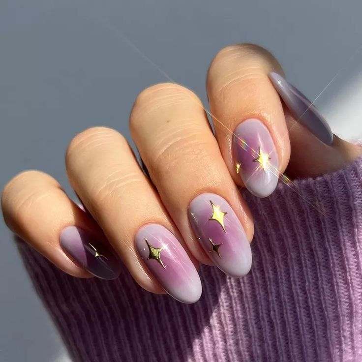 Gold Star Embellishments Visual Idea Gold Star Embellishments Visual Idea — Winter Purple Nails