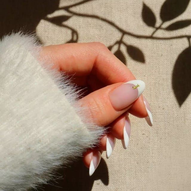Gold Charm French Tip Almonds Gold Charm French Tip Almonds — Winter Wedding Guest Nails