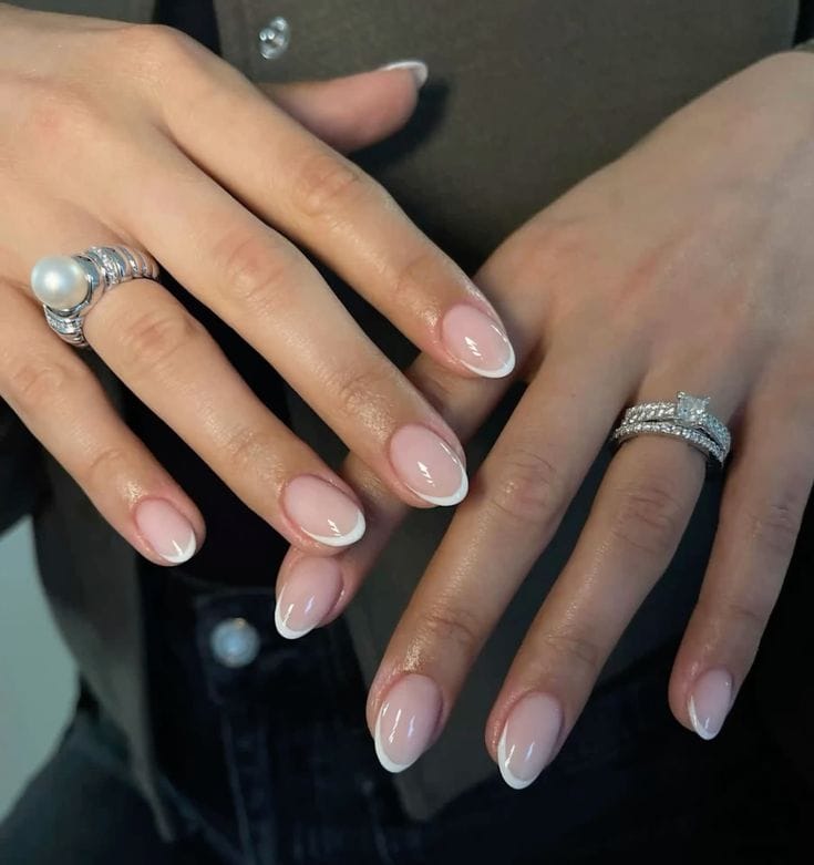 Medium Oval Classic French with Ring Medium Oval Classic French with Ring — Winter Wedding Nails