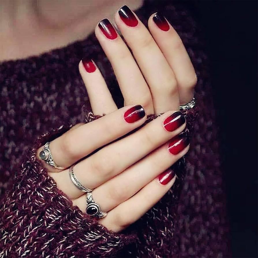 Deep Red to Black Gradient Glossy Deep Red to Black Gradient Glossy — Winter Nails for Black Women