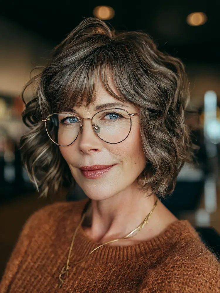 Brown Bob with Textured Bangs — Winter Hairstyles for Women Over 50