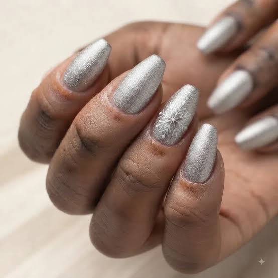 Matte Shimmer Visual Idea — Long Winter Coffin Nails