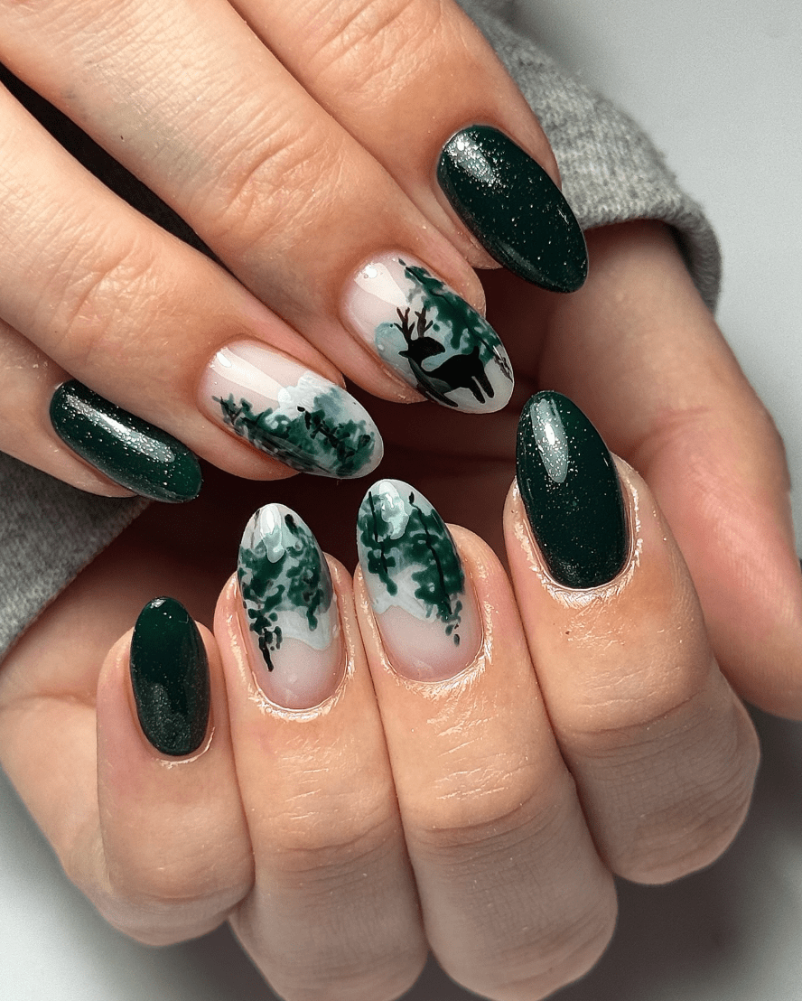 Winter Forest Deer Oval Nails Winter Forest Deer Oval Nails — Holiday Nails 2026