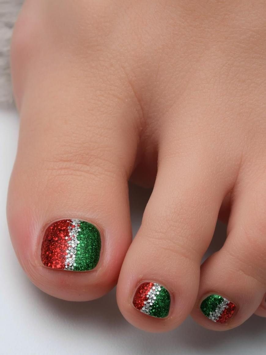 Sparkling Glitter Stripes Toes Sparkling Glitter Stripes Toes — Christmas Pedicure 2026